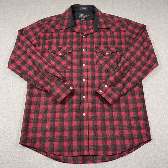 Pendleton Shirt Mens Medium Red CANYON Flannel Western Wool Pearl Snap Workwear - Picture 1 of 14